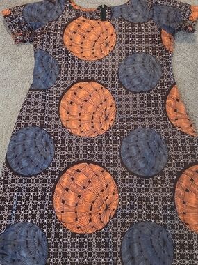 Handmade Batik Women's Orange & Blue Printed Midi Dress
